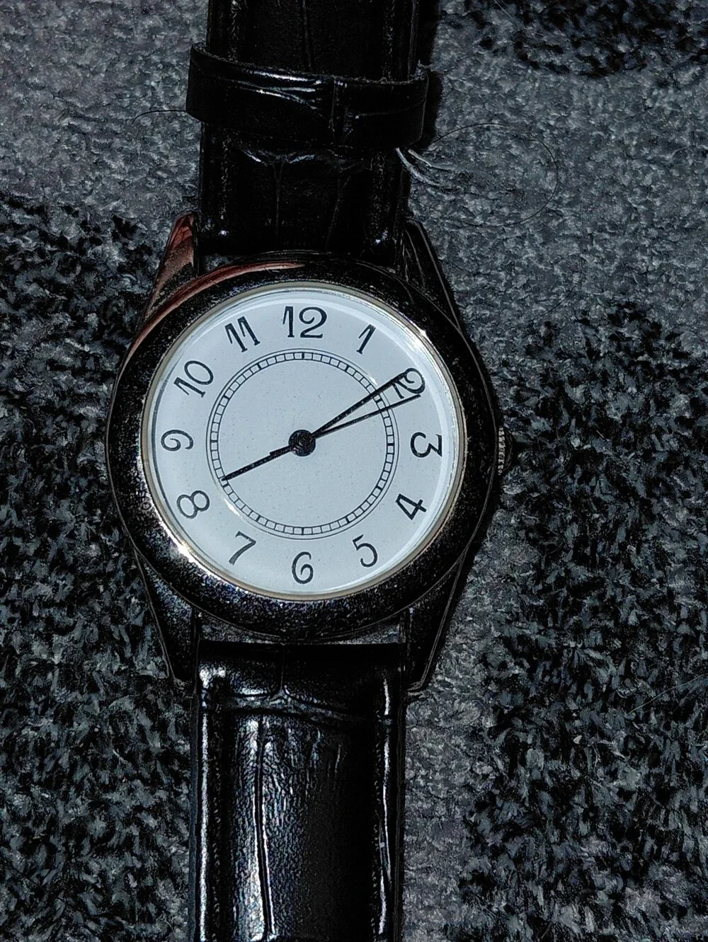 Vintage Joan Rivers Classics Silver Tone Quartz Watch Black Leather Strap CC